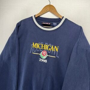 Vintage University Of Michigan Sweatshirt Men's Large Blue Rose Bowl Crewneck